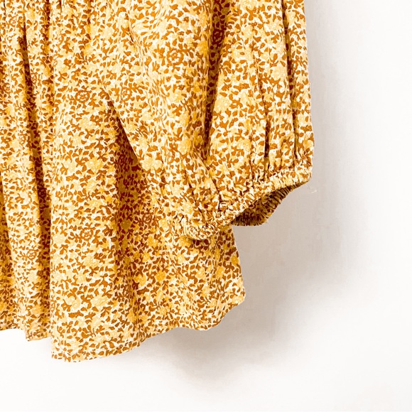 Universal Thread Fall Peasant Bubble‎ Sleeve Floral Top Yellow Orange Small - Picture 4 of 8
